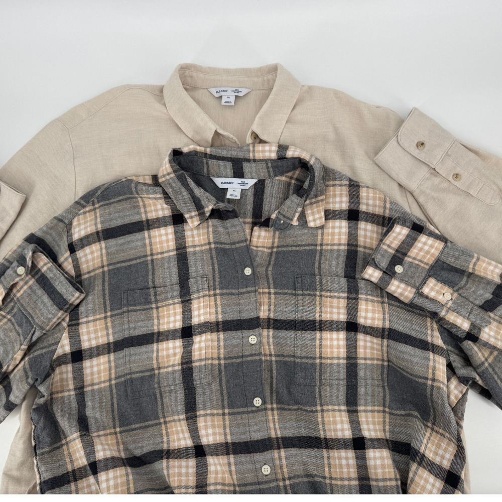 Old Navy The Boyfriend Shirt‎ Lot Of 2 Womens XL Plaid Button Down Long Sleeve